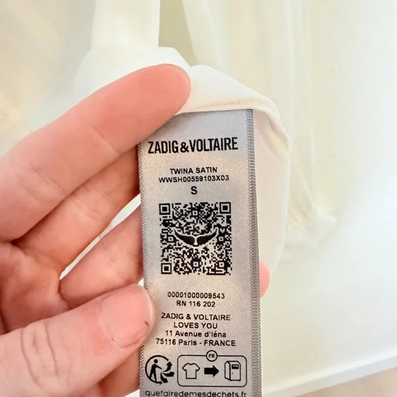 NWT ✨ Zadig & Voltaire White Blouse ‘Twina Satin’ Sz Small $348 - Picture 10 of 13